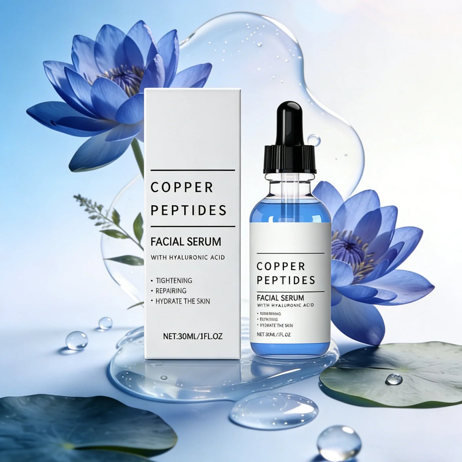 Copper Peptide Serum for Skin Firming and Deep Hydration with Hyaluronic Acid - Anti-Sagging and Texture Improvement Facial Care